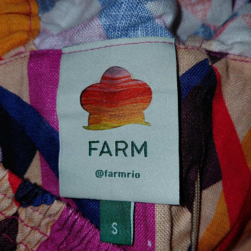 FARM Rio Multicolor Geometric Puff Sleeve Crop Top - Yellow, Pink, Blue, Red - Picture 3 of 6